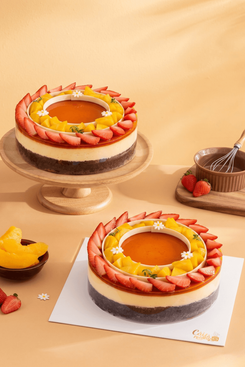Peach Flower - Bánh Flan Gato Đào Dâu 28cm